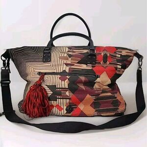 Rafe Weekender Tote Bag‎ Woven Cotton w/ Leather Accents Killum Style Geometric